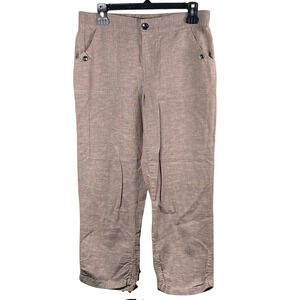 Tribal Pants Womens Small Beige Linen Blend Cropped Button Pocket Relaxed Fit